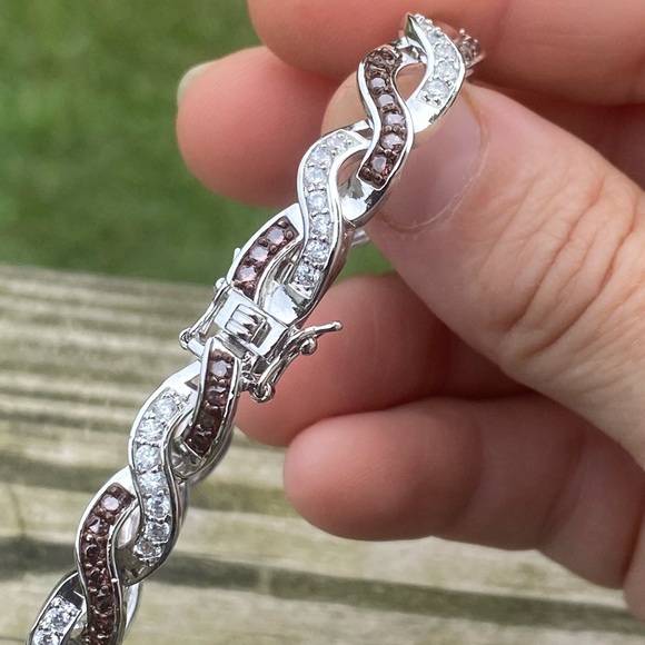 Danbury Mint Sterling Silver bracelet w/ mocha & clear simulated diamonds - Picture 9 of 16